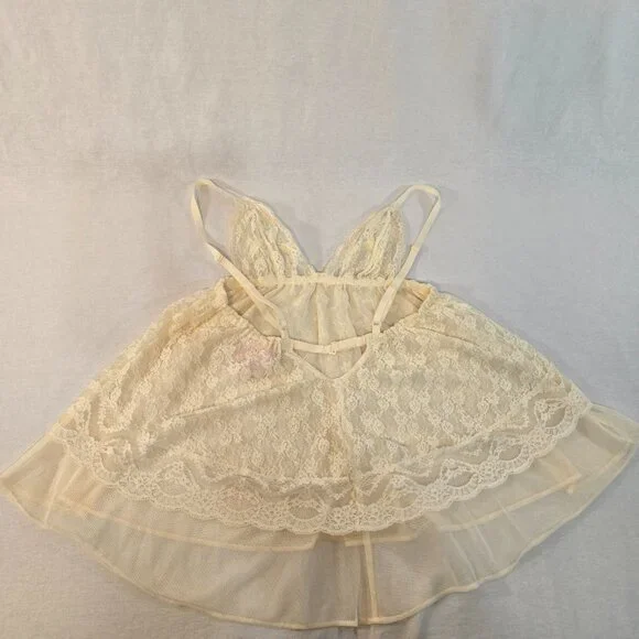 VICTORIA'S SECRET Y2K Fairy Lacy Sheer Ivory Babydoll Top Size M Never Worn! - Picture 6 of 16